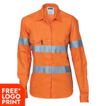 Womens HiVis Cool-Breeze Cott on Shirt with 3M R/Tape - Long sleeve