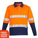 Mens Hi Vis Spliced Polo - Long Sleeve Hoop Taped